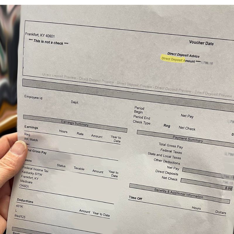 Direct deposit receipt